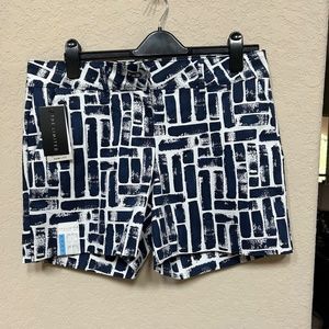 The Limited Scalloped Tailored Shorts, Navy Brush Stroke, Size 10, NWT